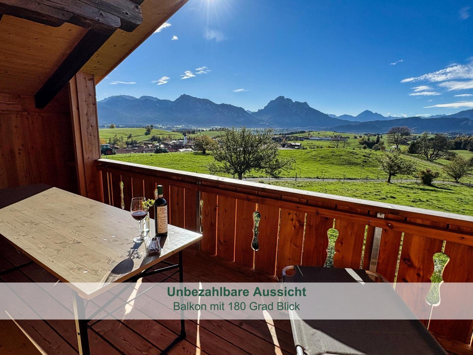 Chalet - Ferienwohnungen - Biohof Stoeger - Panoramasuedbalkon - Grandiose Aussicht Auf See, Berge Und Schloss Neuschwanstein Rieden Exteriér fotografie